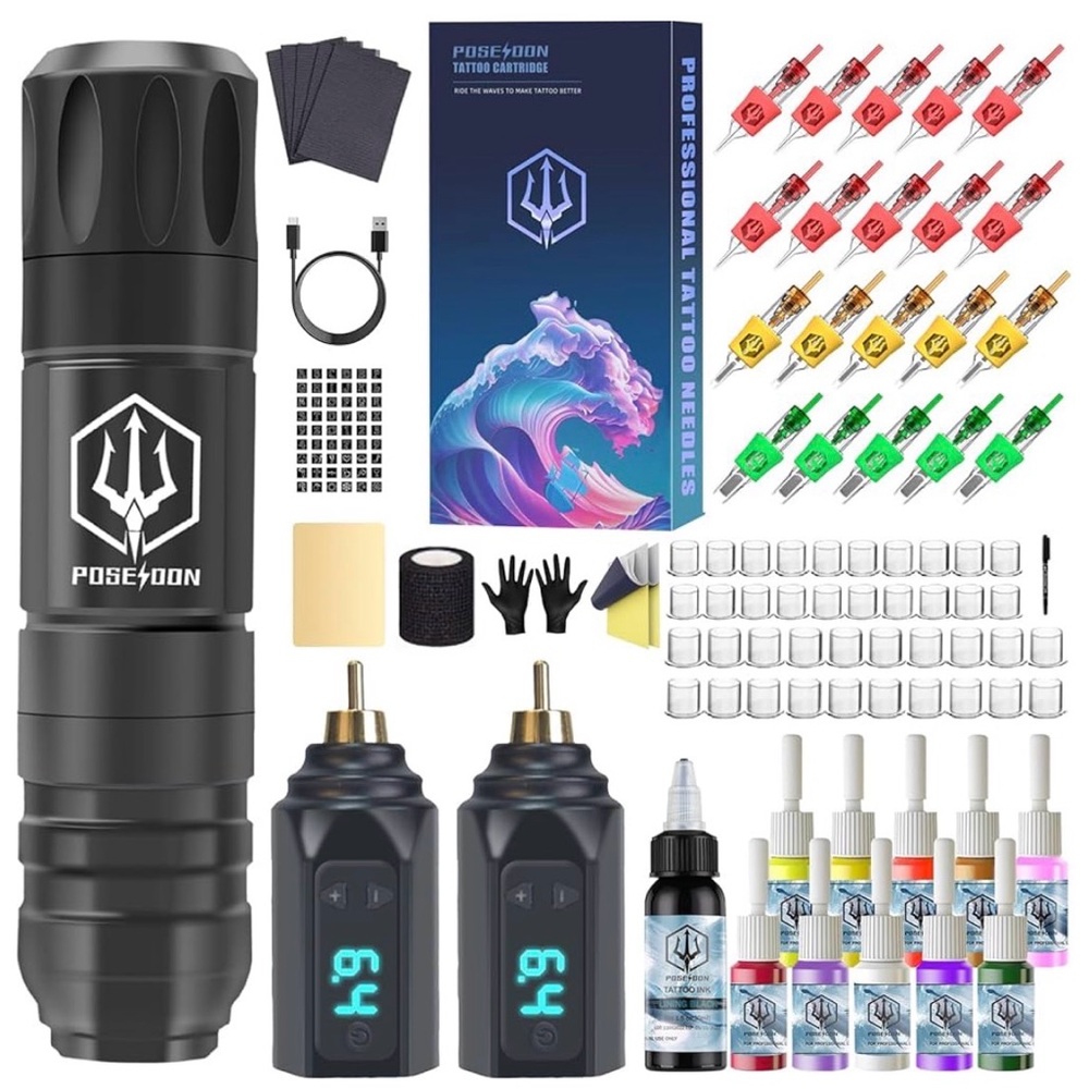 Poseidon Black Wireless Rotary Tattoo Pen Kit — Black